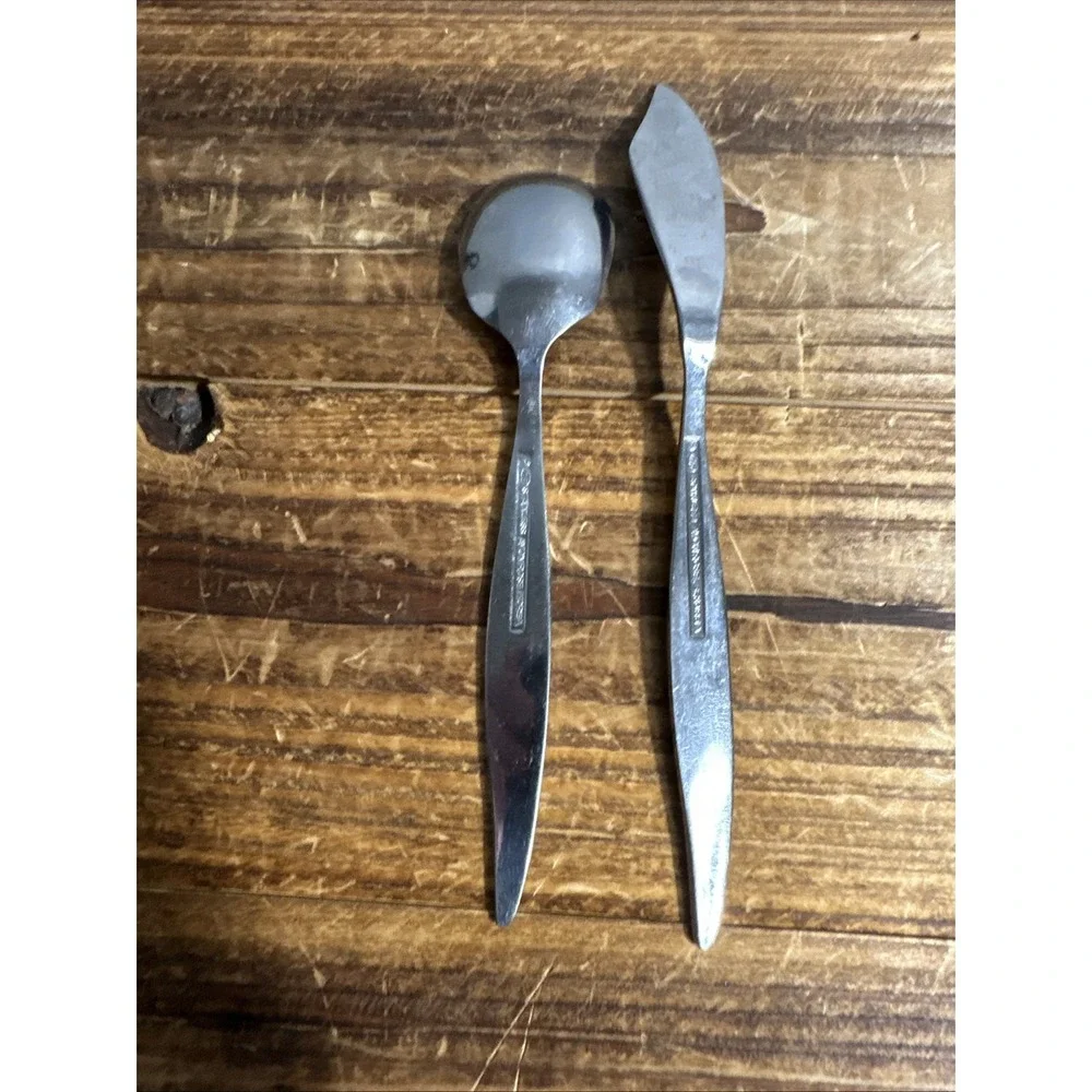 Hanford Forge Stainless AVON ROSE‎ Flatware BUTTER KNIFE & SUGAR SPOON Korea MCM